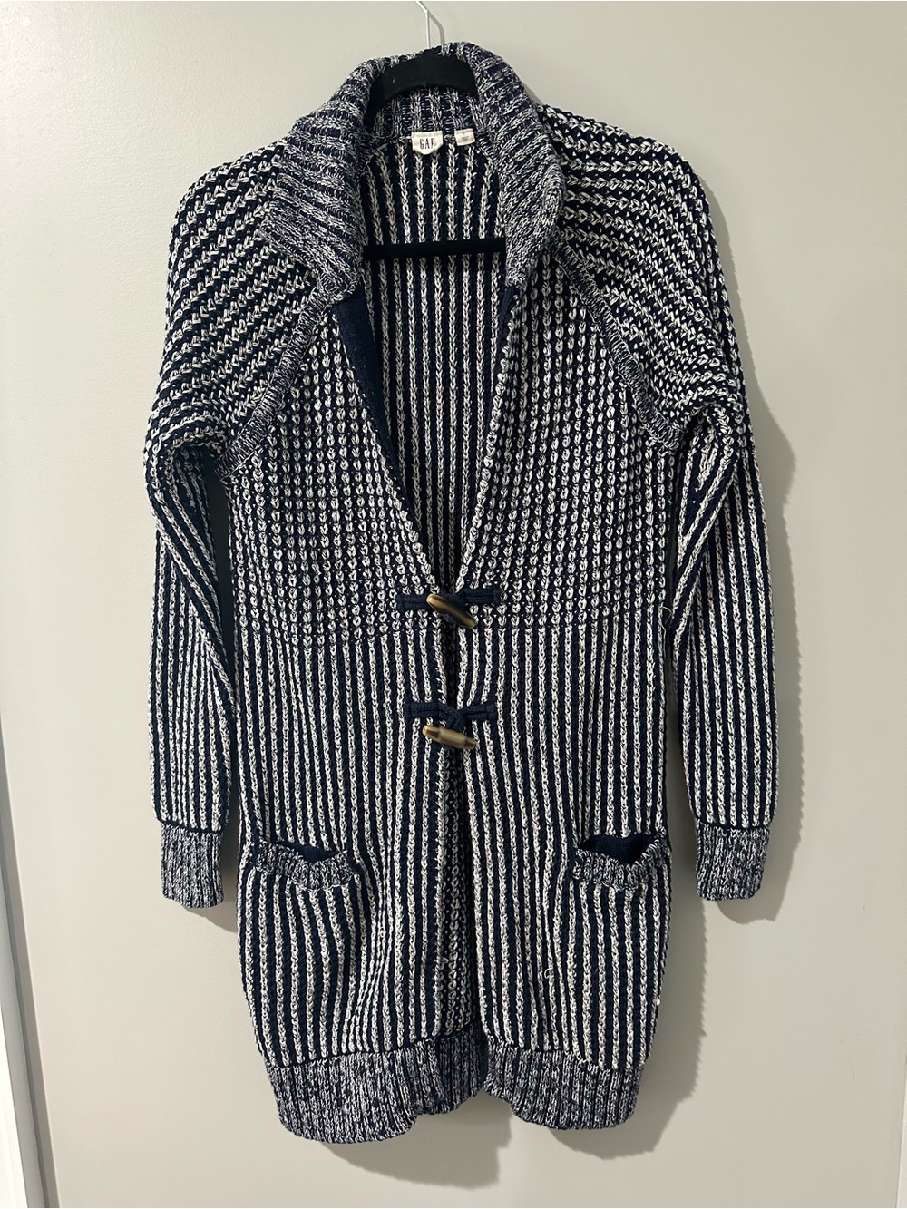 100% Cotton GAP Navy & White Toggle-Strap Ribbed Cardigan